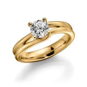Verloving-/solitair ring- 585 ct geelgoud. Diamant 1ct GW/SI