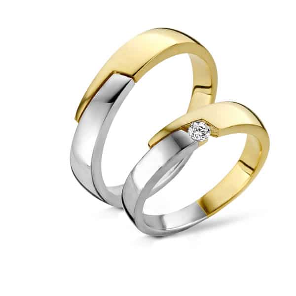 Apart design Trouwringen in wit:geelgoud, diamant van 0.06ct-Circles Trouwringen - Zwijndrecht