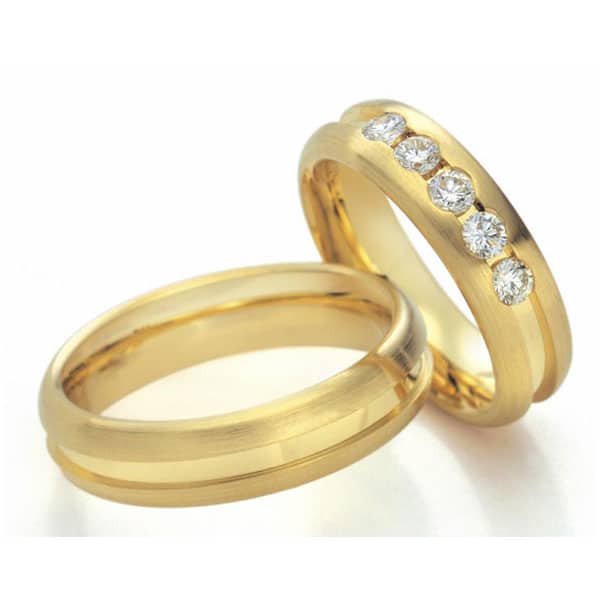 Geelgouden trouwringen met in trouwring dame 5 diamanten 0.10ct-Circles Trouwringen-Zwijndrecht