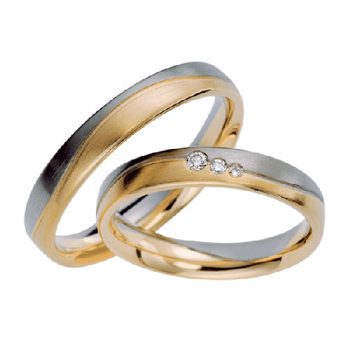 Sickinger trouwringen wit en rosé goud 3 diamanten 0.06ct-Circles Trouwringen-Zwijndrecht